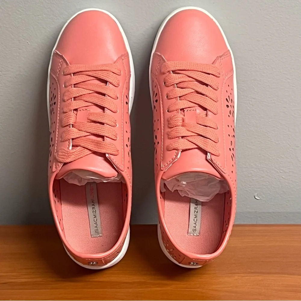 Women's Isaac Mizrahi Tamara Lace-Up Floral Perforated Sneakers Pink Siz…